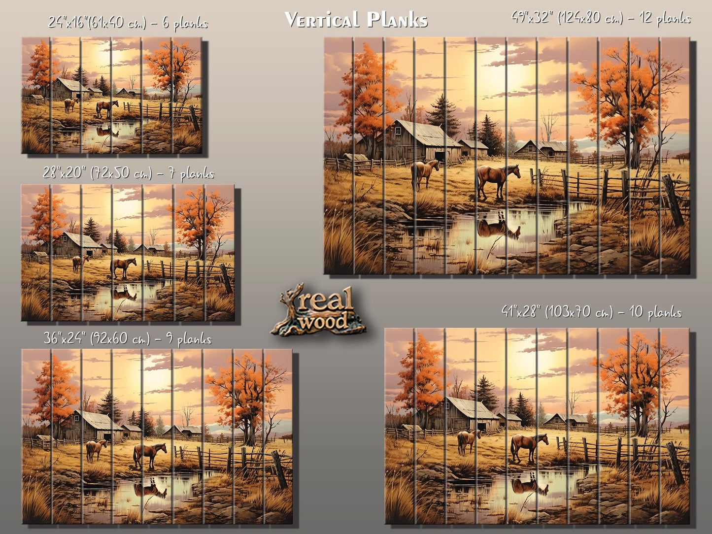 Midwestern Landscape Wood Print - Farmhouse Style Wood Plank Artwork Decor