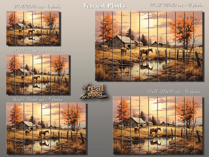 Midwestern Landscape Wood Print - Farmhouse Style Wood Plank Artwork Decor