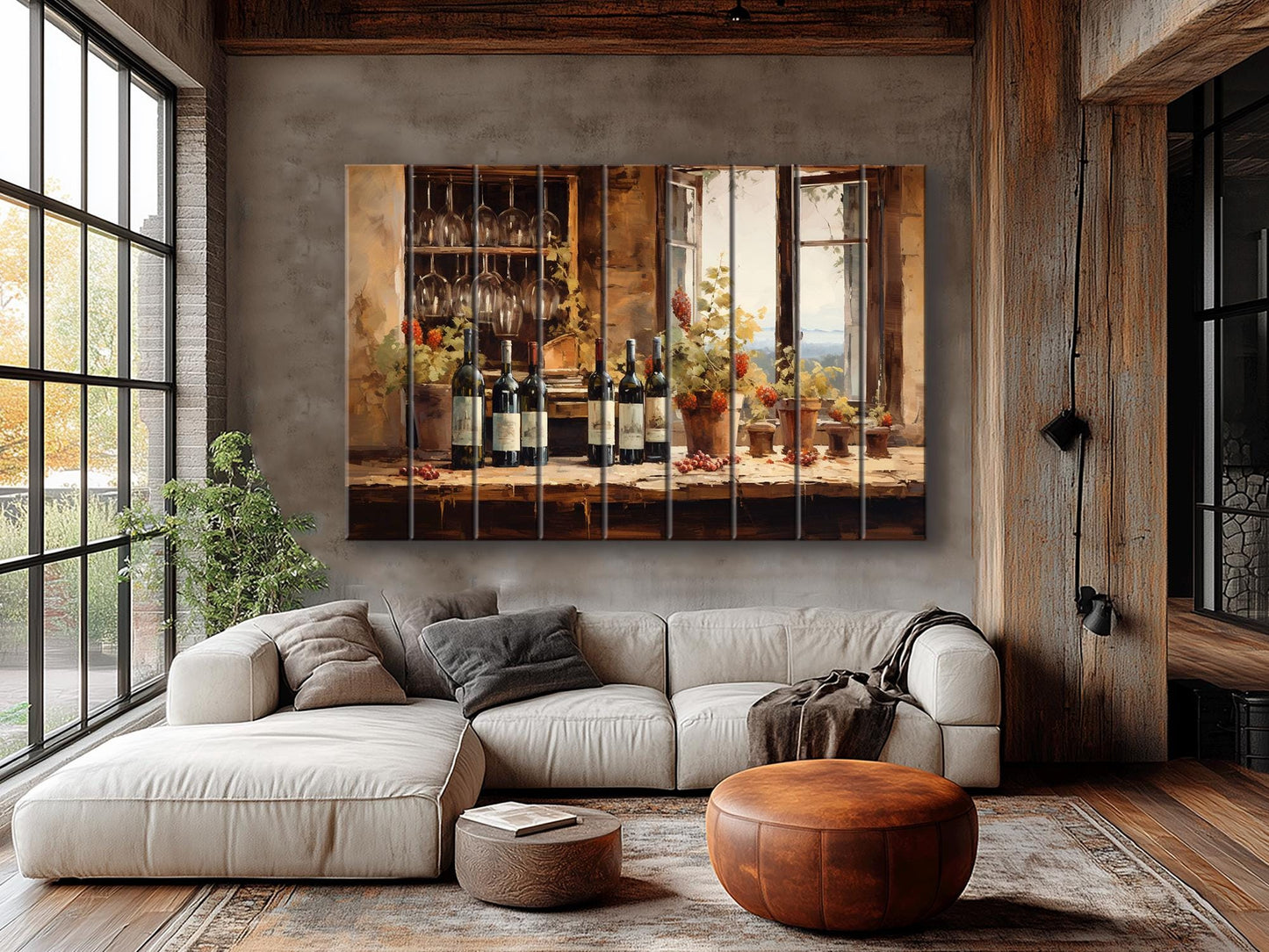 Tuscan Wood Wall Art – Vintage Wine Painting on Natural Wood Plank Print