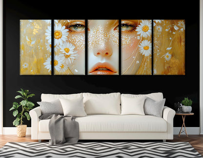 Abstract Woman Face Canvas - Flower Face Painting, Soft Tones Wall Art, Ready to Hang