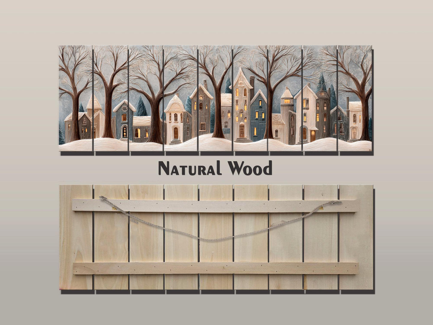 Winter Village Wood Art - Rustic Wood Decor | Seasonal Wooden Wall Art