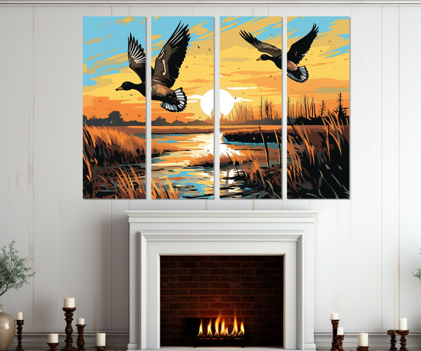 Ducks Canvas Print - Framed Wildlife Wall Art | Lake Sunset Art Ready to Hang