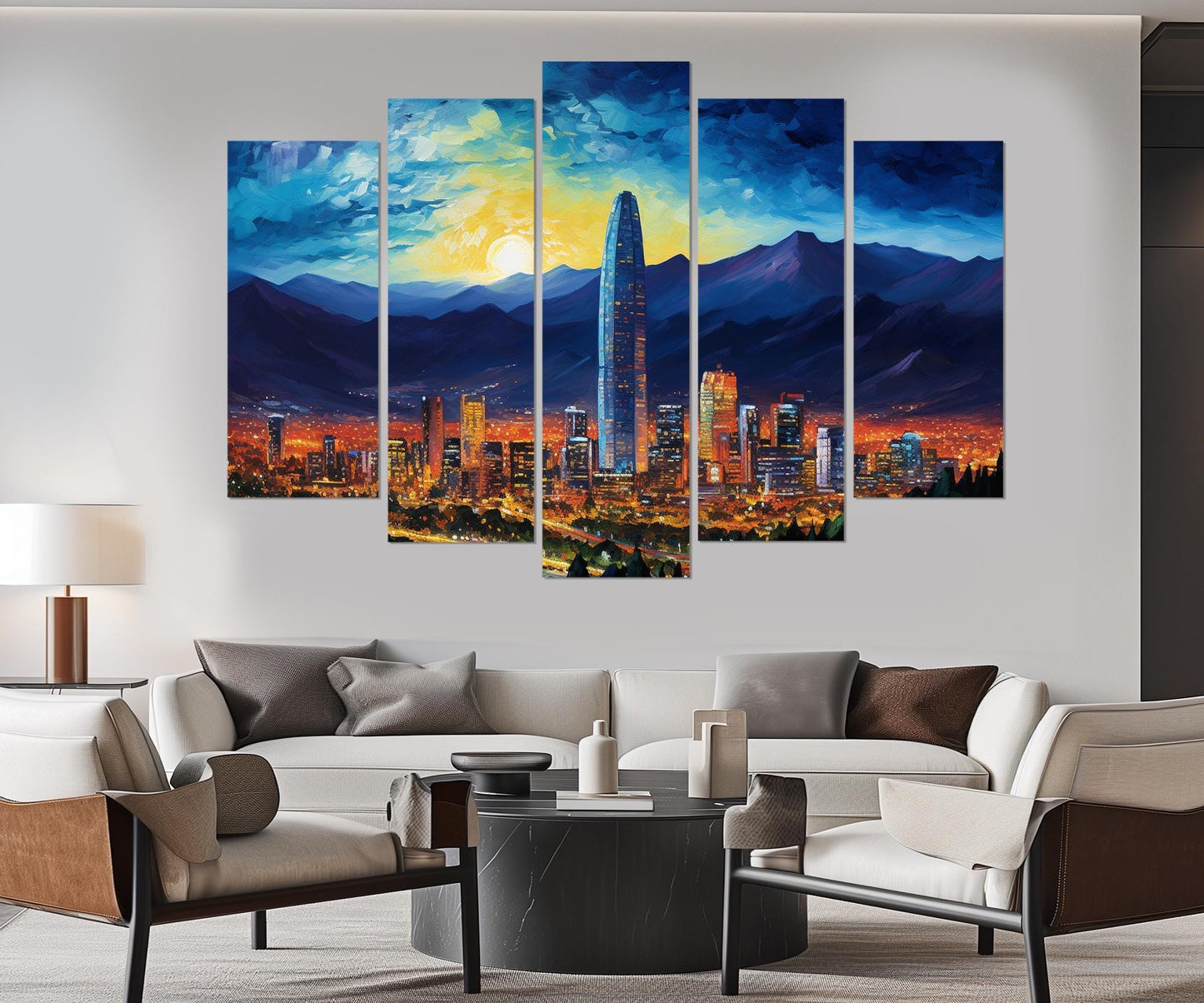 Santiago de Chile Canvas Abstract City Painting - Modern Chile Wall Art, Ready to Hang