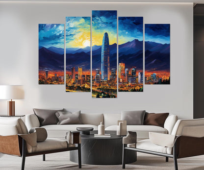 Santiago de Chile Canvas Abstract City Painting - Modern Chile Wall Art, Ready to Hang