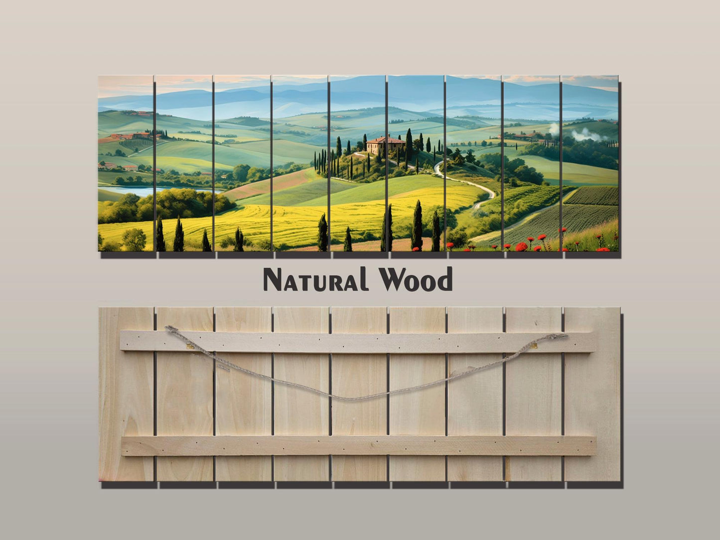 Rustic Wood Wall Art – Scenic Tuscany Landscape Art on UV Printed Wood