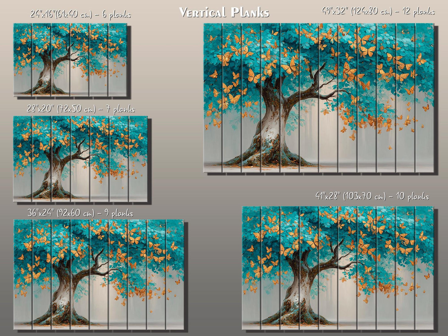 Tree Butterfly Wall Art – Abstract Tree Art Gold Turquoise Wood Wall Decor