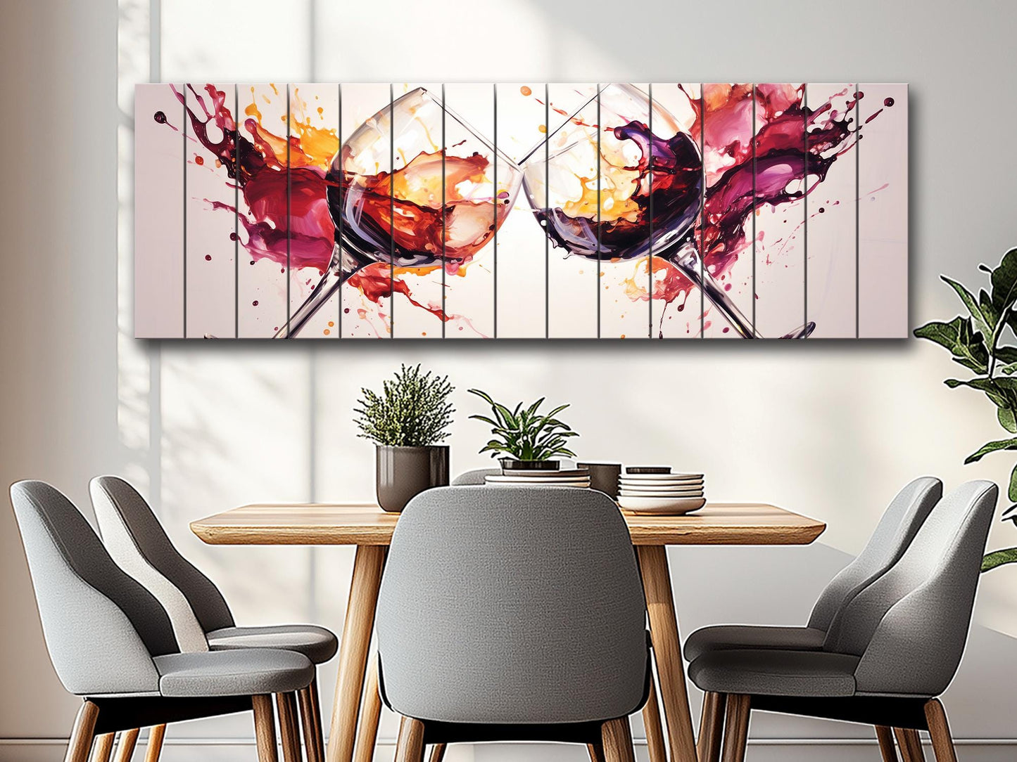 Wood Wall Art – Rustic Wine Glass Wall Decor Printed on Wood Planks, Ready to Hang