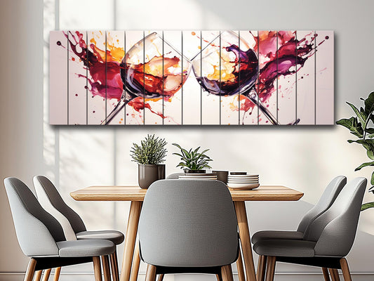 Wood Wall Art – Rustic Wine Glass Wall Decor Printed on Wood Planks, Ready to Hang