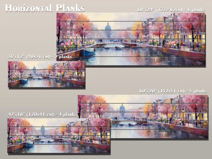 Amsterdam Wood Wall Art – Rustic Abstract Skyline Print on Natural Wood Texture