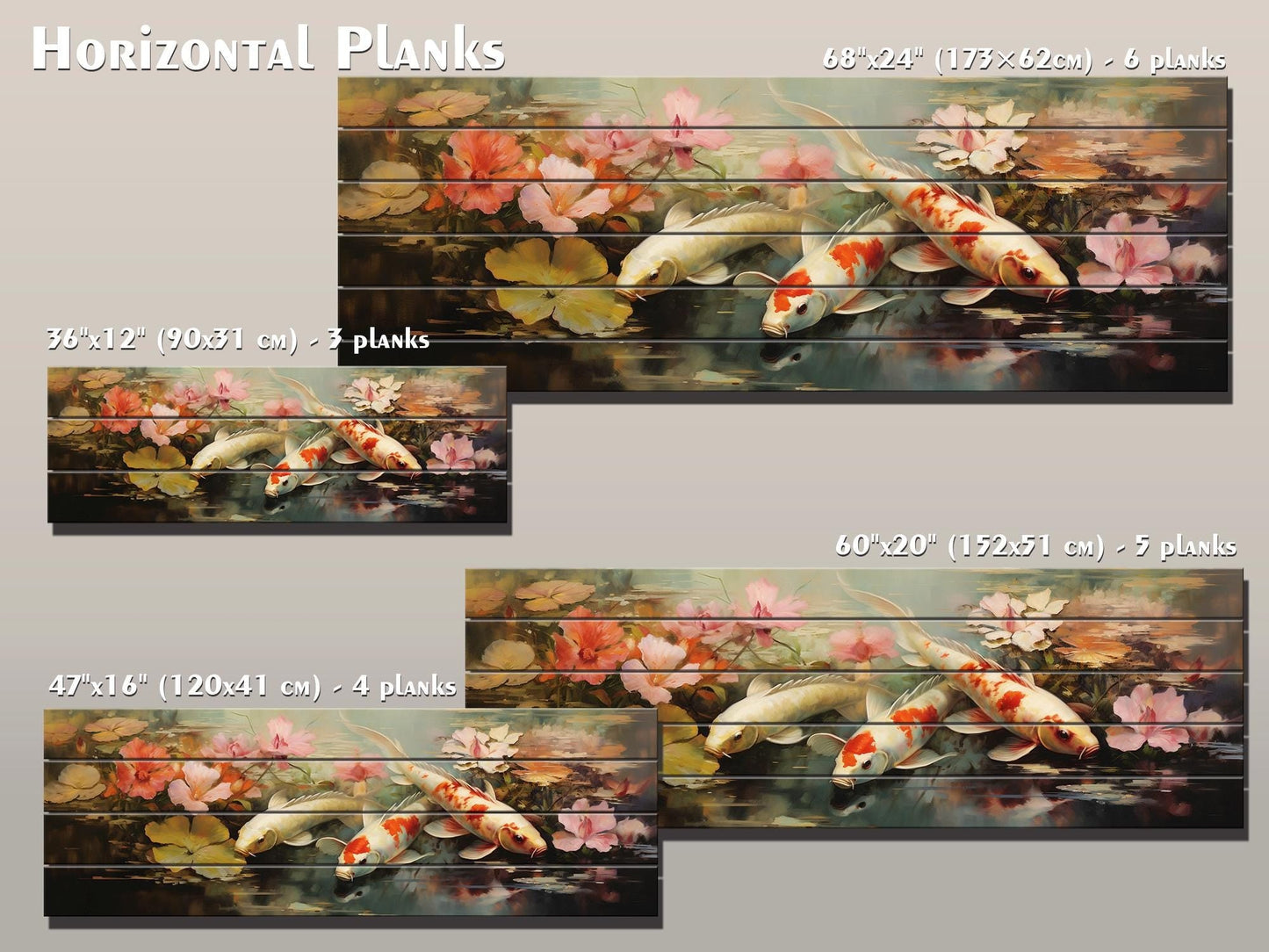 Koi Fish Wood Art | Wood Plank Art Featuring Soothing Koi Fish Painting