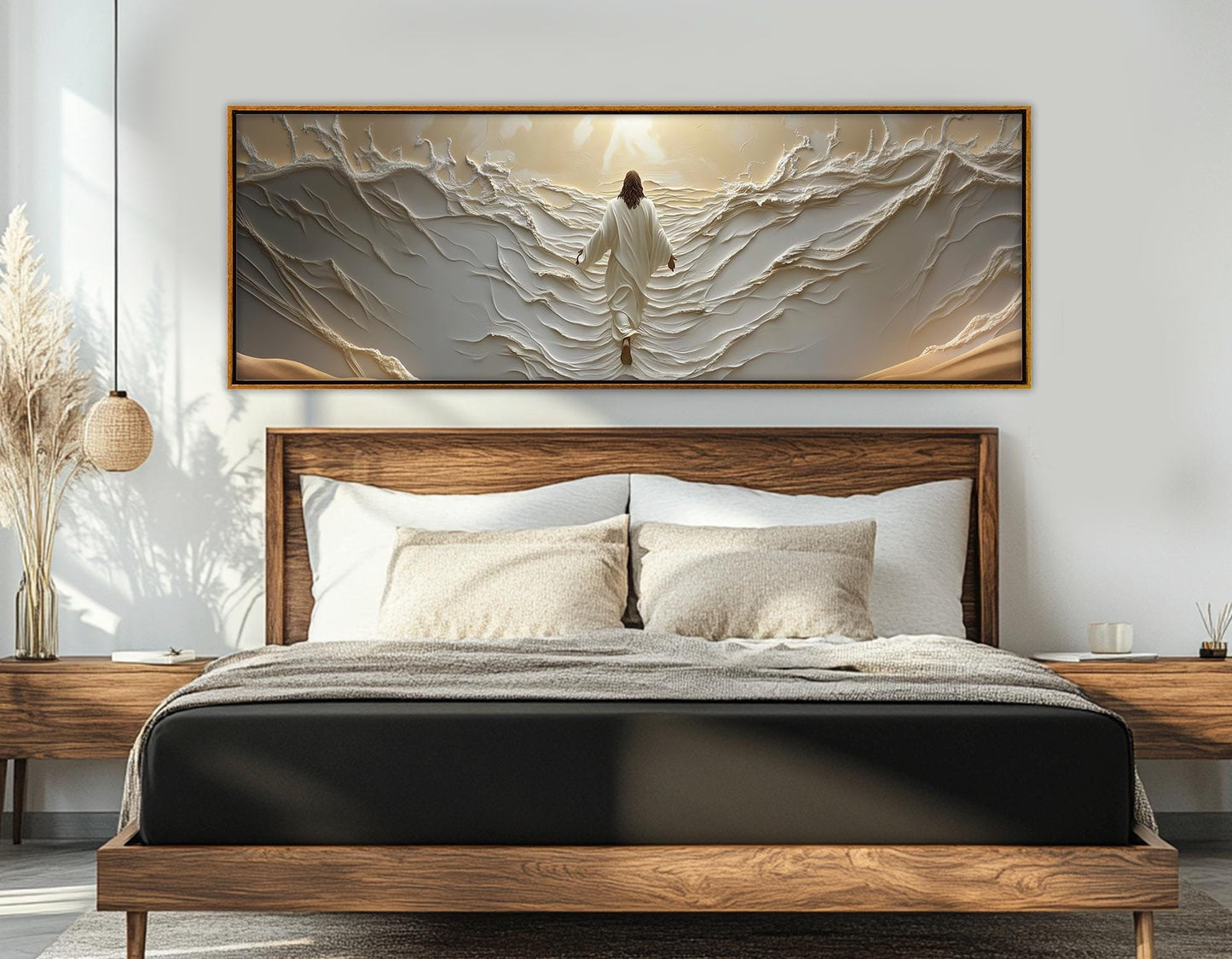 Jesus Walking on Water Canvas – Soft White Tones Painting | Framed Canvas Wall Art