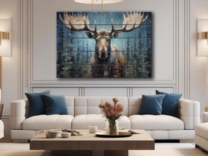 Rustic Moose Wall Art – Natural Wood Wall Decor With Wood Grain Texture