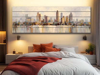 Atlanta Skyline Wood Print – Rustic Wall Art | Beige Farmhouse Decor on Distressed Wood
