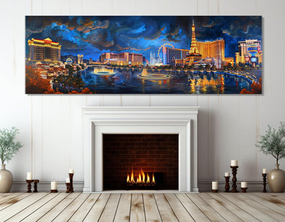 Las Vegas Canvas Print – Gallery Wrapped Cotton Canvas With Night Las Vegas Panorama Art