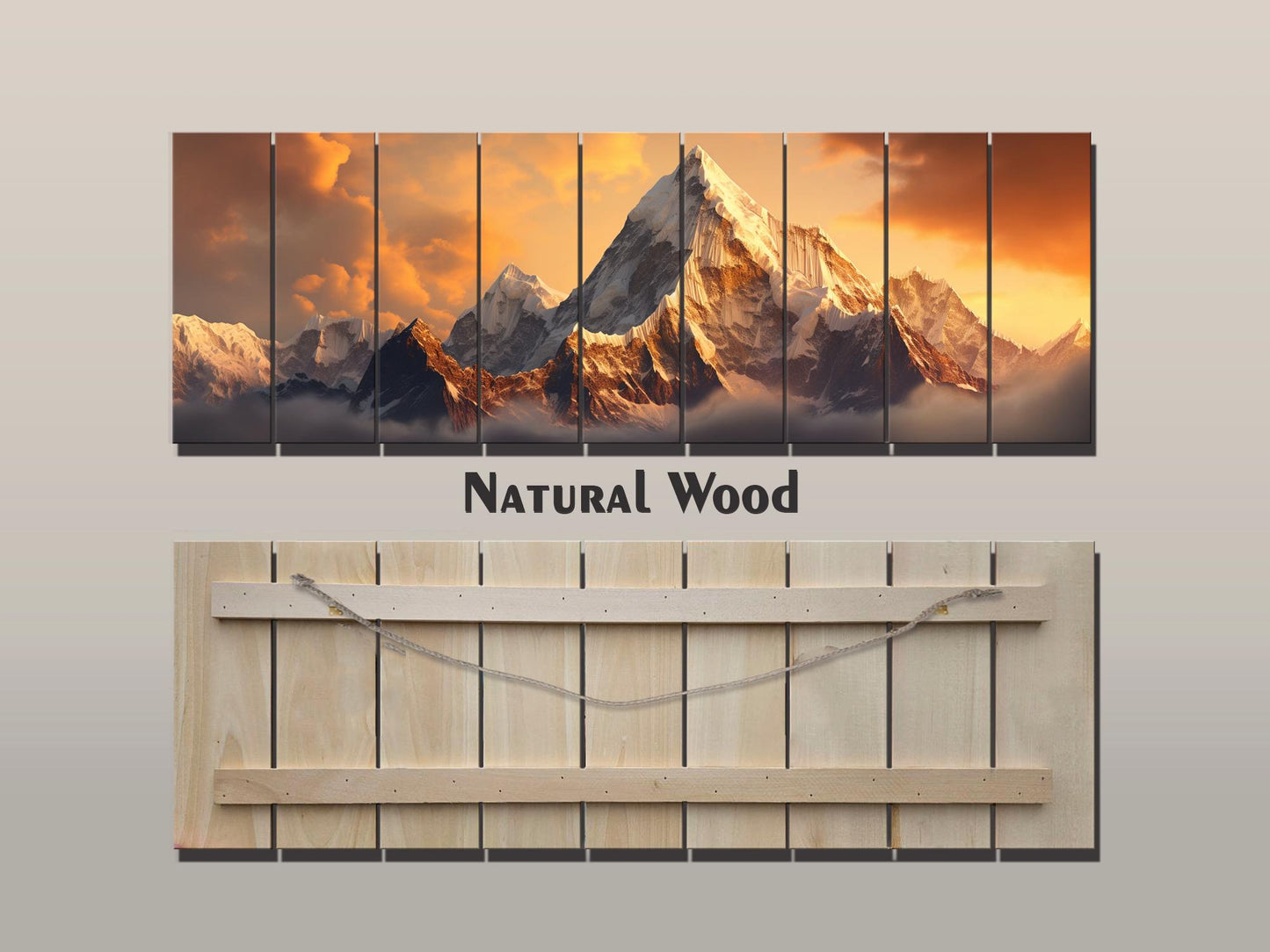 Everest Sunset Painting - Rustic Wood Wall Art With Warm Wood Texture