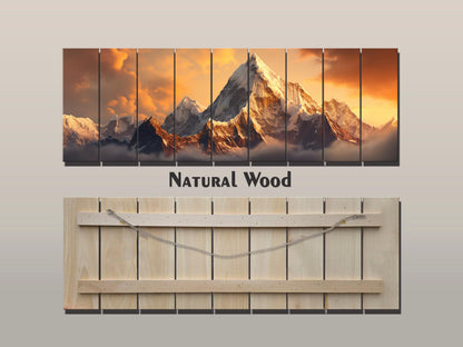 Everest Sunset Painting - Rustic Wood Wall Art With Warm Wood Texture
