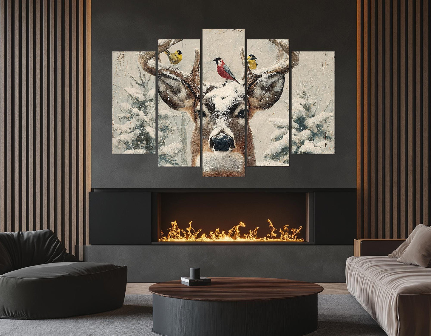 Rustic Snowy Deer Canvas – Framed Canvas Print | Winter Cabin Decor Ready to Hang