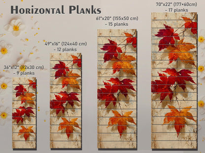 Rustic Wooden Wall Art – Falling Maple Leaves Print on Natural Wood Planks