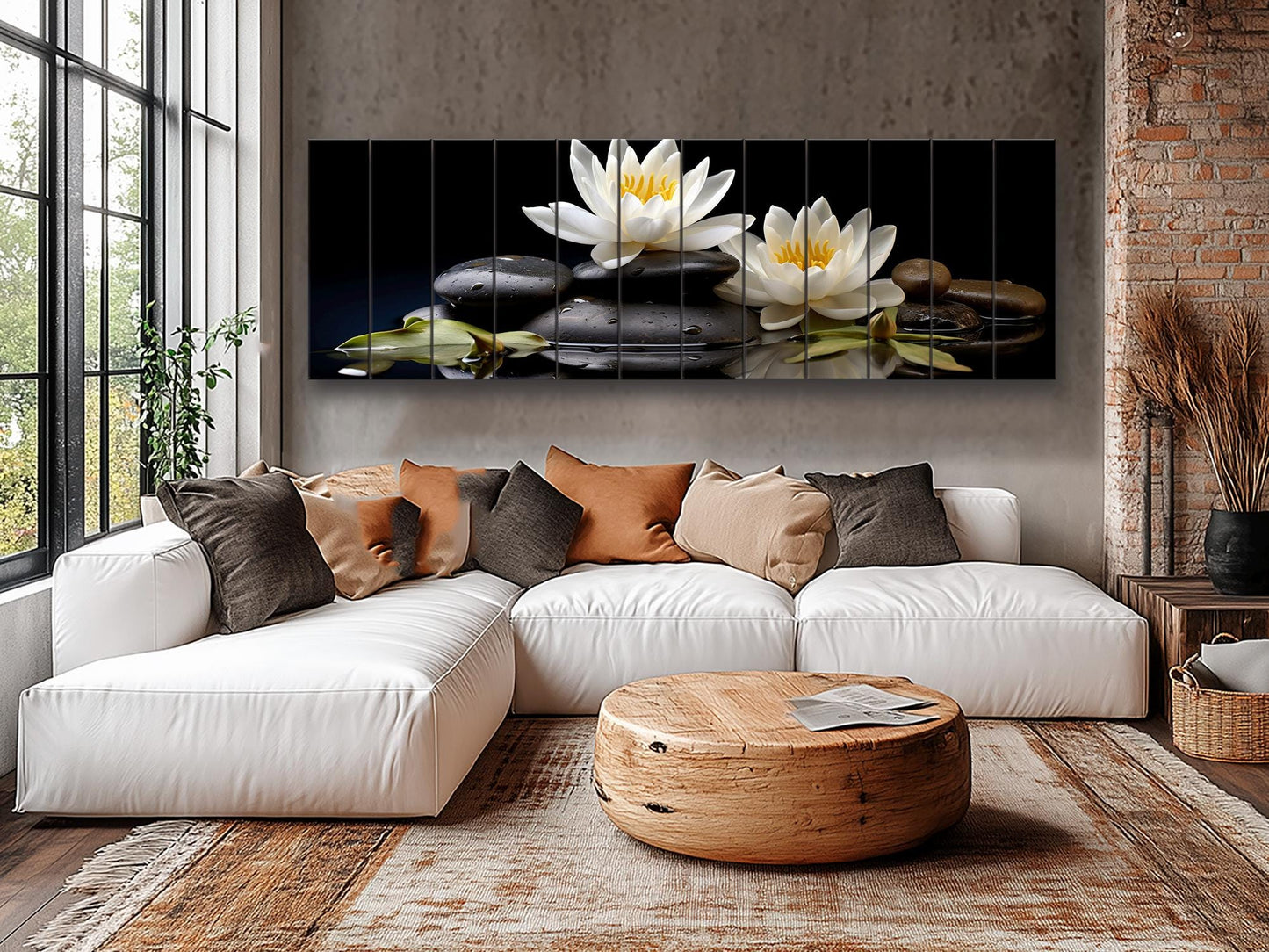 White Lily Wall Art – Natural Wood Print | Zen Spa Decor with Unique Wood Grain