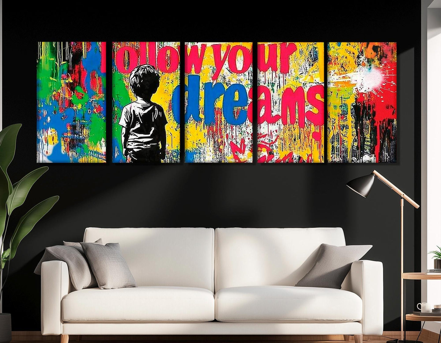 Street Art Canvas Print – Follow Your Dream Banksy Style Motivational Graffiti