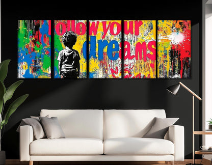 Street Art Canvas Print – Follow Your Dream Banksy Style Motivational Graffiti