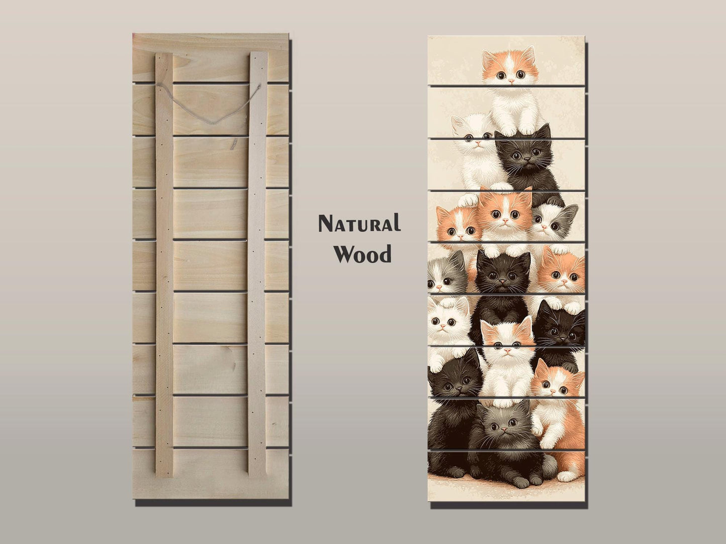 Kitten Print on Wood, Rustic Cats Wall Art, Cat Lover Gift