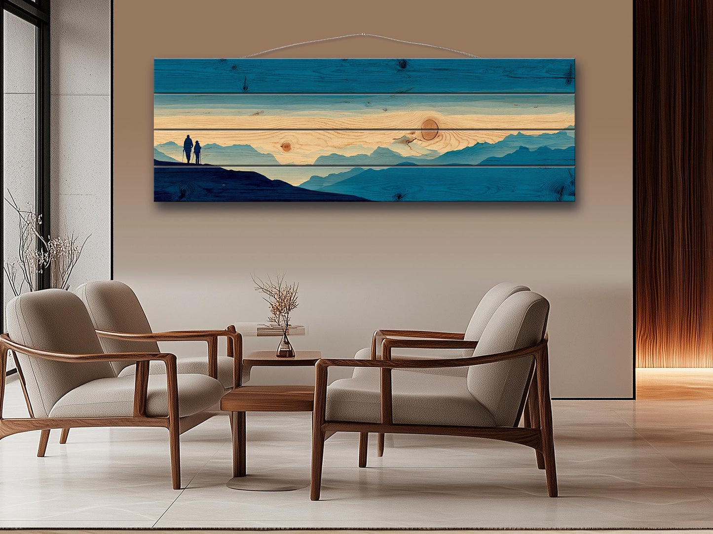 Mountain Ridge Hiking Print – Rustic Cabin Decor | Wooden Wall Art