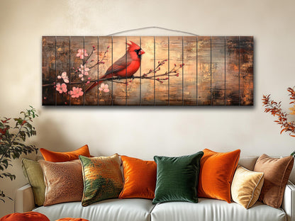Cardinal Wood Wall Art – Rustic Red Cardinal Painting on Natural Wood Print