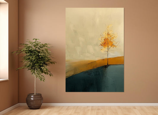 Minimalist Golden Tree Canvas – Ukiyo Wall Art | Framed Canvas Print, Ready to Hang