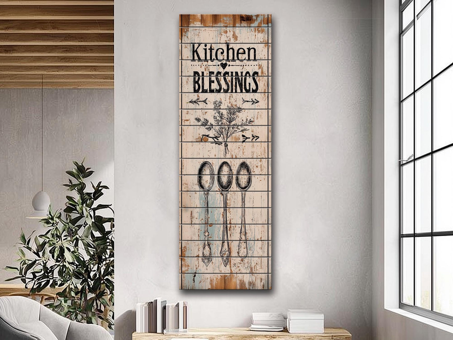 Rustic Kitchen Wall Art – Kitchen Blessings Print on Wood | Farmhouse Decor
