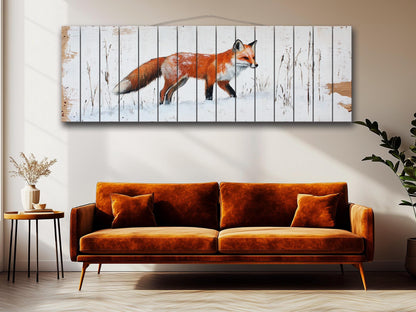 Rustic Wood Wall Art - Sly Fox in Snow Painting Printed on Wood, Hunting Wall Art, Forest Animals Print, Hunter Gift, Forest Cabin Decor