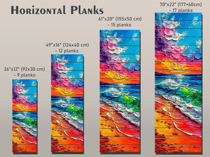 Vibrant Beach Scene Print on Wood, Colorful Coastal Painting, Summer Wall Art
