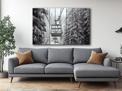 Rustic Wood Wall Art – Scenic Ski Lift Print | Natural Wood Plank Painting