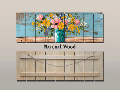 Rustic Wood Wall Art - Wildflower Bouquet Print on Wood | Floral Home Decor