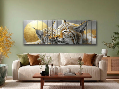 Tender Bobcats Print on Wood, Modern Romantic Wall Art