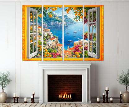 Open Window with Amalfi Coast Canvas Print, Amalfi Painting, Window to Italy, Amalfi Wall Art, Framed and Ready to Hang