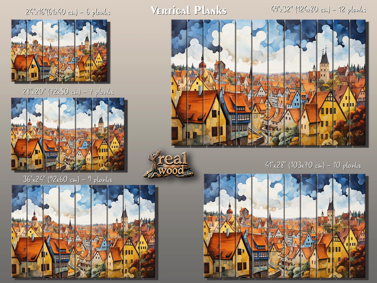 Rothenburg Wood Art | Fade Resistant Wall Art on Natural Wood Planks – Ready to Hang