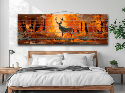 Deer Wall Art - Rustic Wood Print | Autumn Deer Print on Wood | Cabin Decor