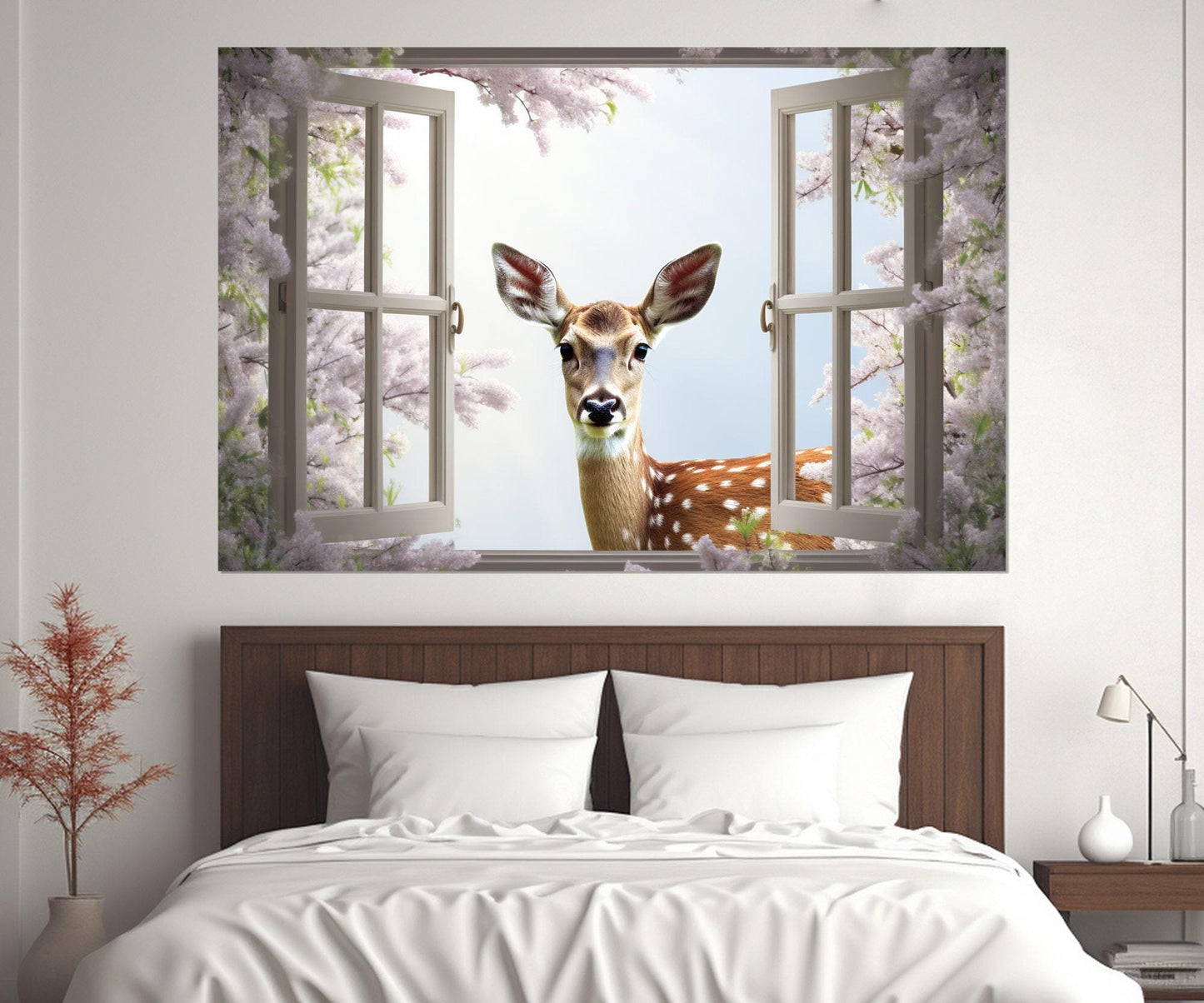 Fantasy Deer Canvas Print – Faux Window Wall Art | Framed Gallery Wrapped Canvas