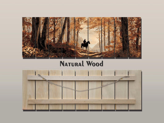 Horse Print Wood - Autumn Forest Art | Rustic Cabin Wall Decor with Warm Colors