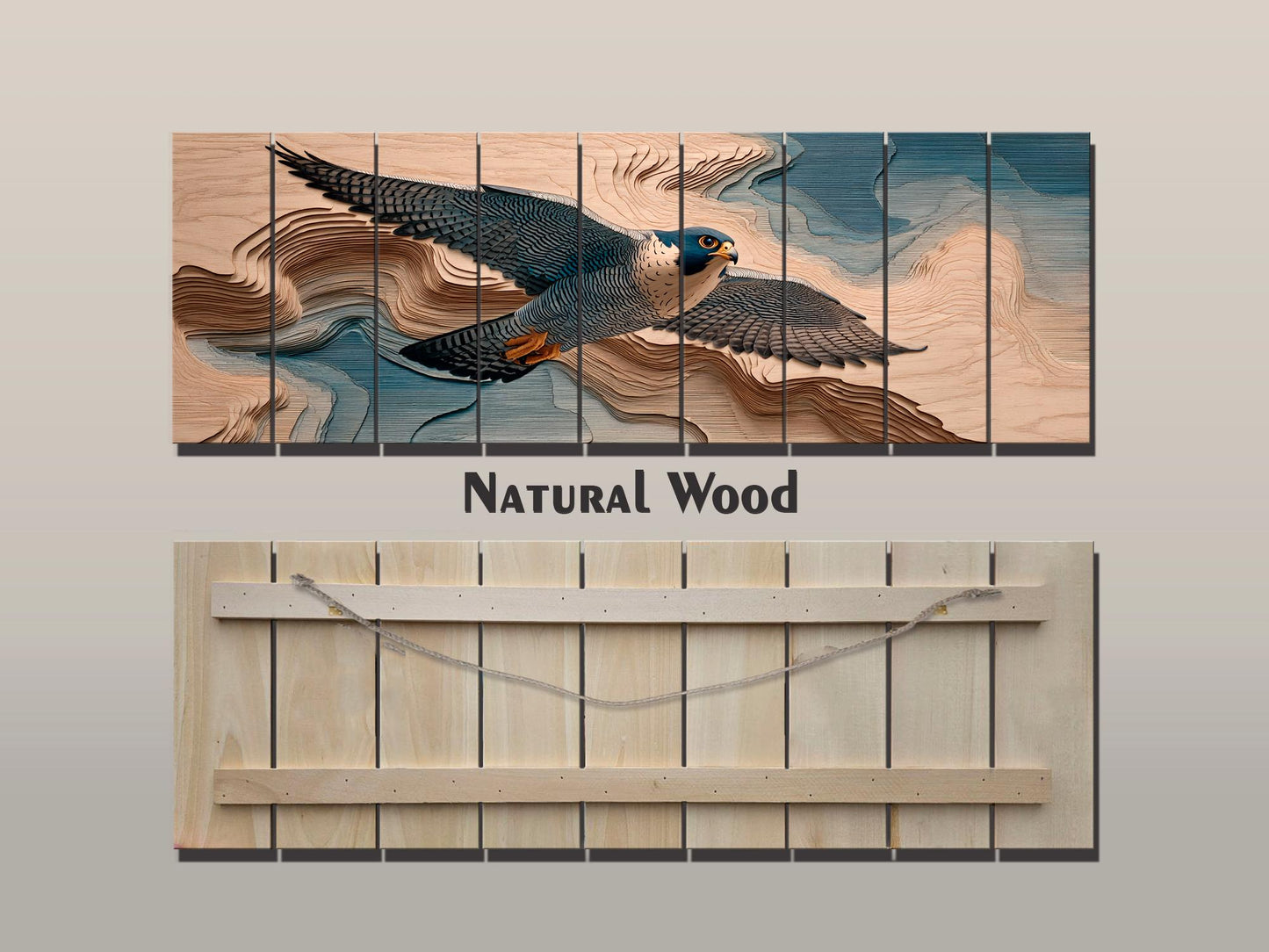 Peregrine Falcon Wood Print – Rustic Bird Painting | Nature Wall Decor