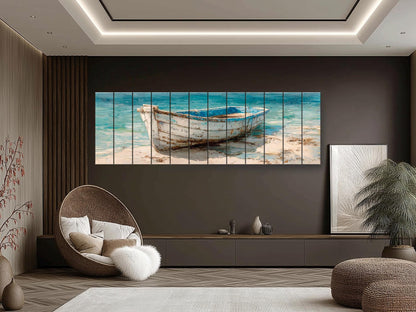 Rowboat Print Wood - Coastal Wall Art | Rustic Seaside Decor On Light Wood