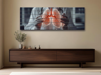 Human Lungs Print On Natural Wood - Pulmonologist Wall Art