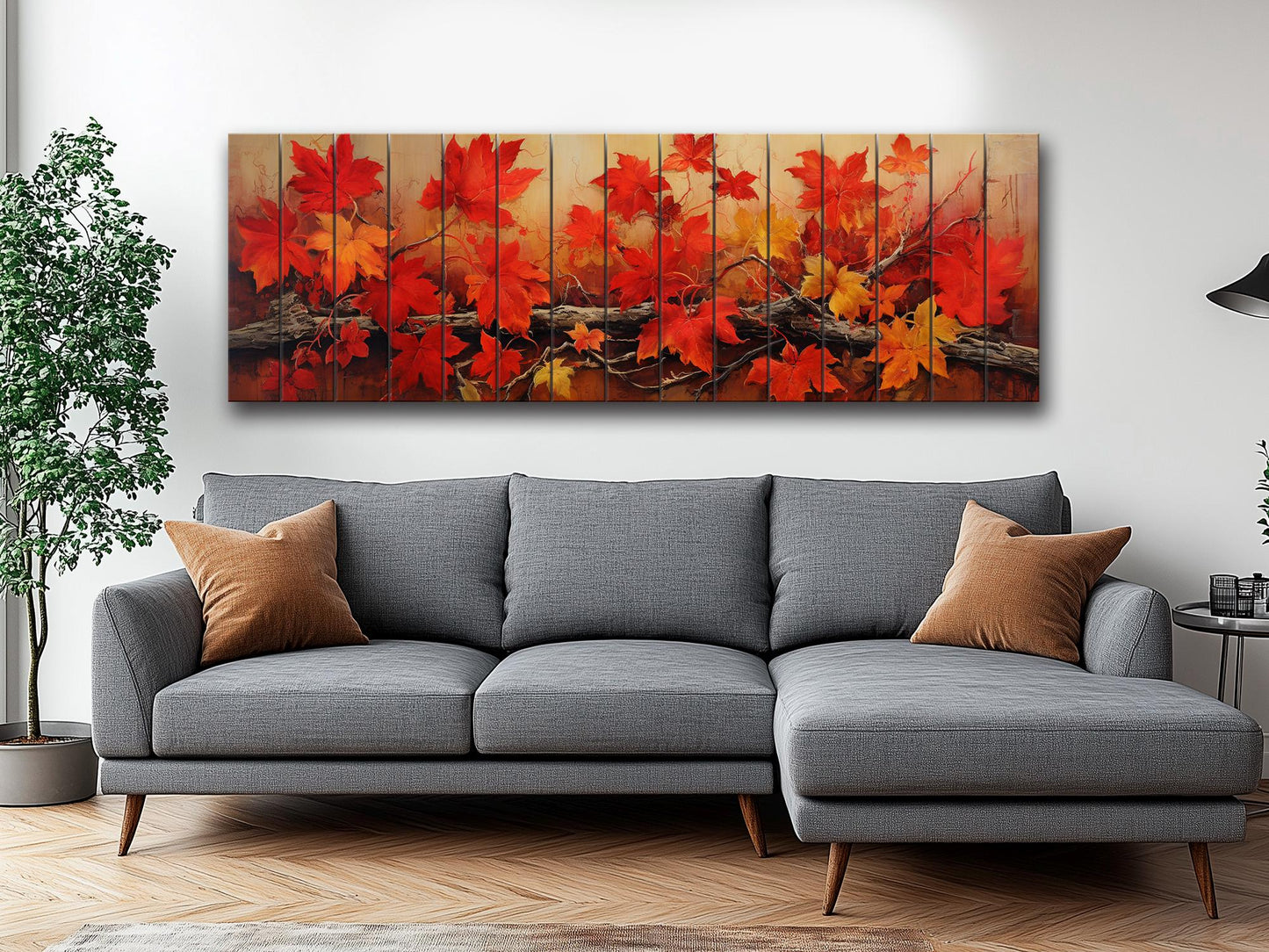 Wood Wall Art - Large Natural Wood Print Featuring Autumn Tree Branch Floral Design