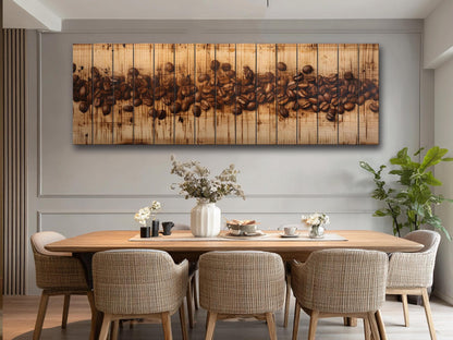 Coffee Beans Rustic Art Print on Natural Wood – Kitchen Wall Decor