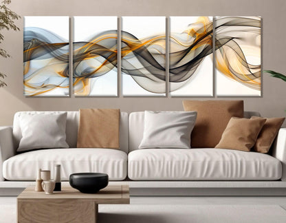 Abstract Fluid Canvas Print - Black and Gold Large Abstract Painting | Framed Canvas Art