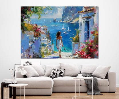 Greek Landscape Canvas - Scenic Mediterranean Wall Art | Framed Canvas Print Ready to Hang