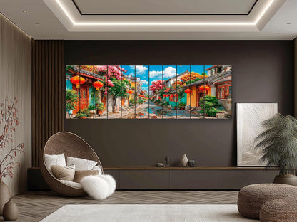 Old Shanghai Wood Wall Art, Chinese Street Scene Print on Wood