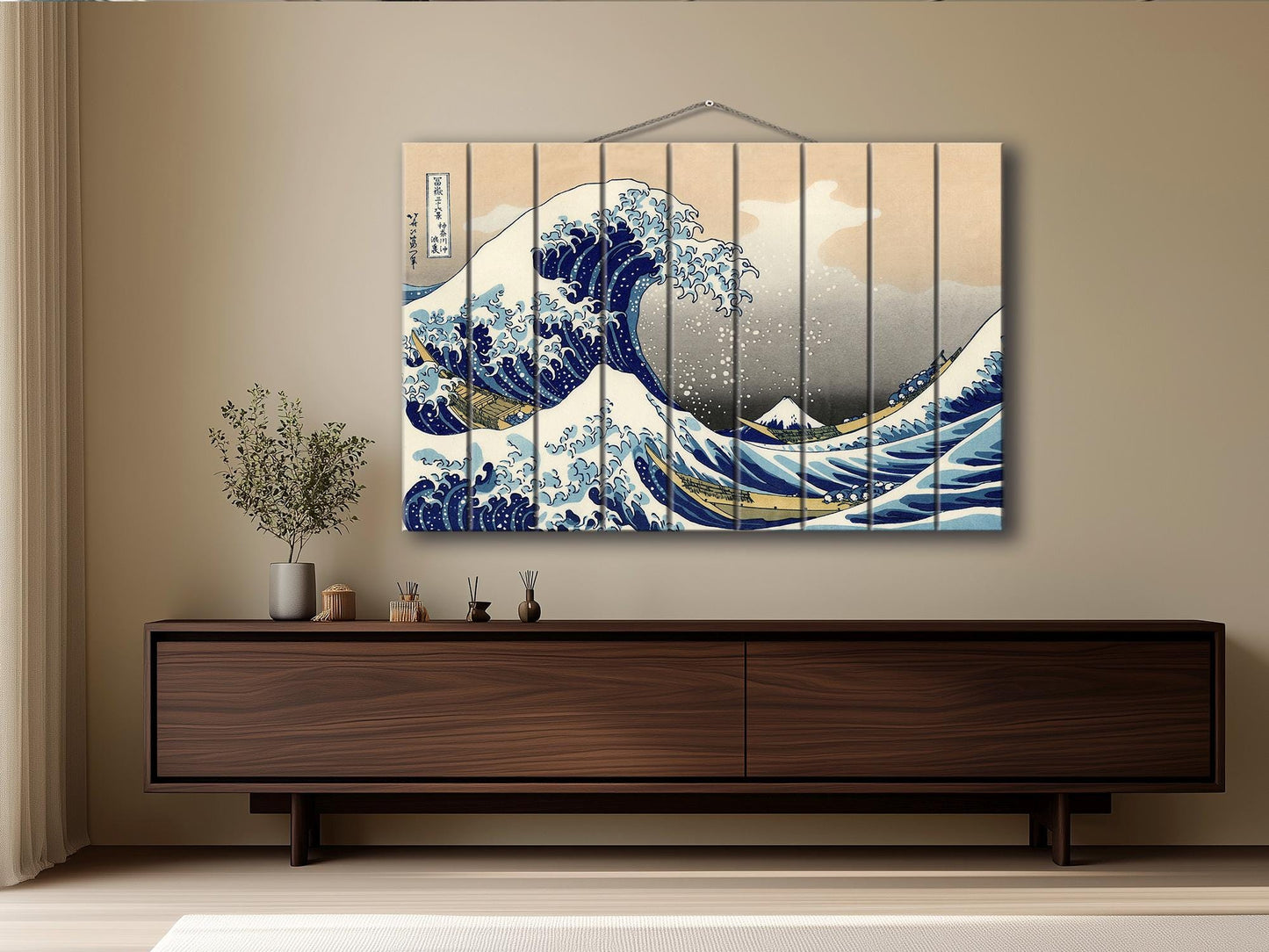Great Wave Wood Print – Japanese Wall Art | Abstract Sea Waves Wooden Plank Art