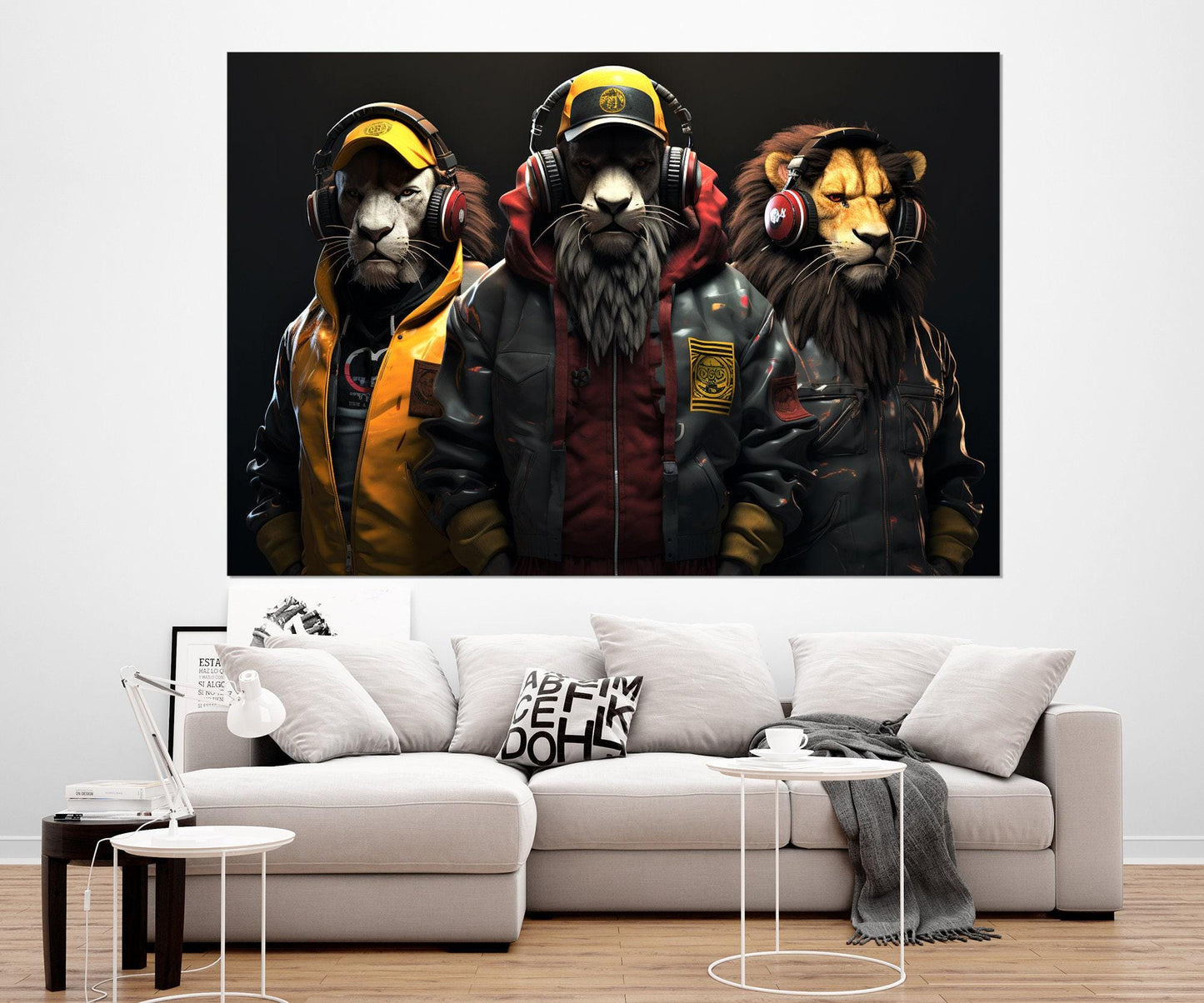 Lions Canvas Print - Rock Club Wall Decor | Leather Jacket Art, Ready To Hang